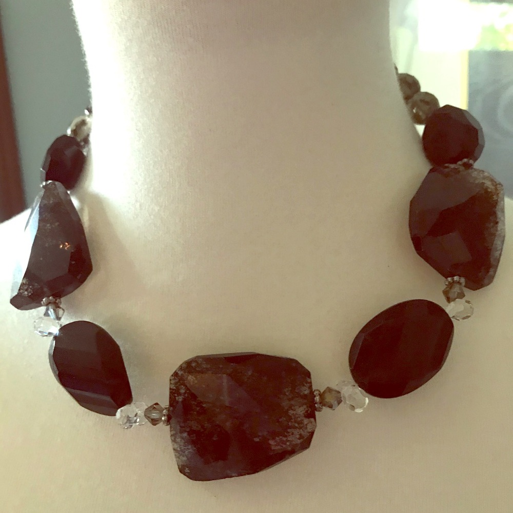 Genuine Onyx Stone Necklace with Crystal beads